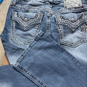 Miss Me Denim Boot Cut Jeans with Embellished Pockets